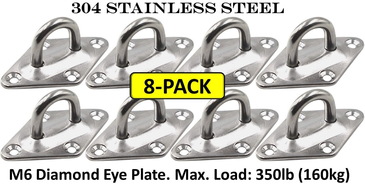 Heavy Duty M6 Ceiling Hook Diamond Pad Eye Plates, 304 Stainless Steel & Black Zinc Galvanized Steel