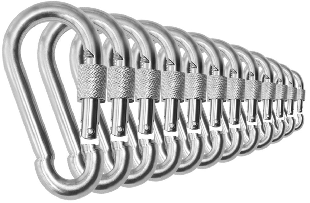 6 Pack of 2 1/4 Inches Stainless Steel Safety Spring Snap Hook Carabiner, Multi-Purpose Heavy Duty Stainless Steel Carabiner Clips for Keys Swing Set