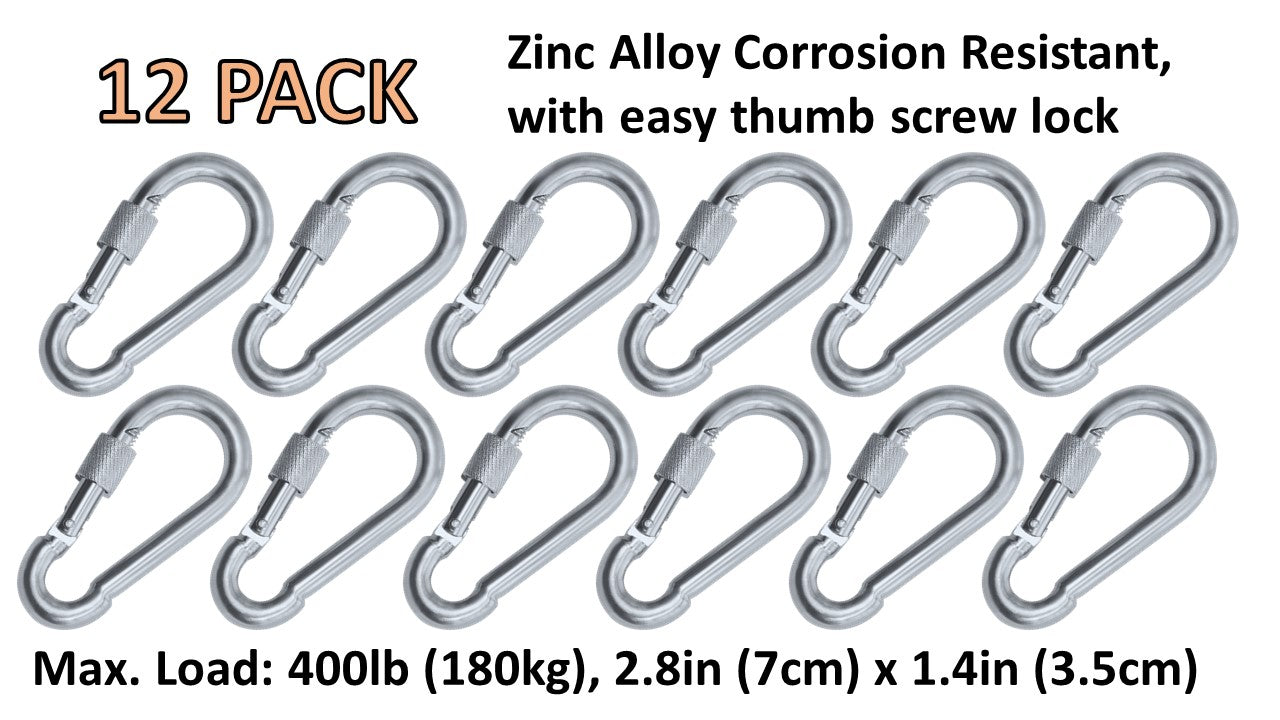Heavy Duty 2" & 2.8" Locking Thumb Screw Closure Zinc-Galvanized Steel Carabiner Spring Snap Clip Link Hooks