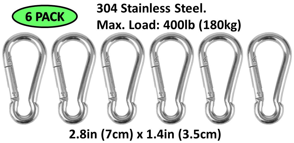 Heavy Duty 2" & 2.8" Stainless Steel Carabiner Spring Snap Clip Link Hooks