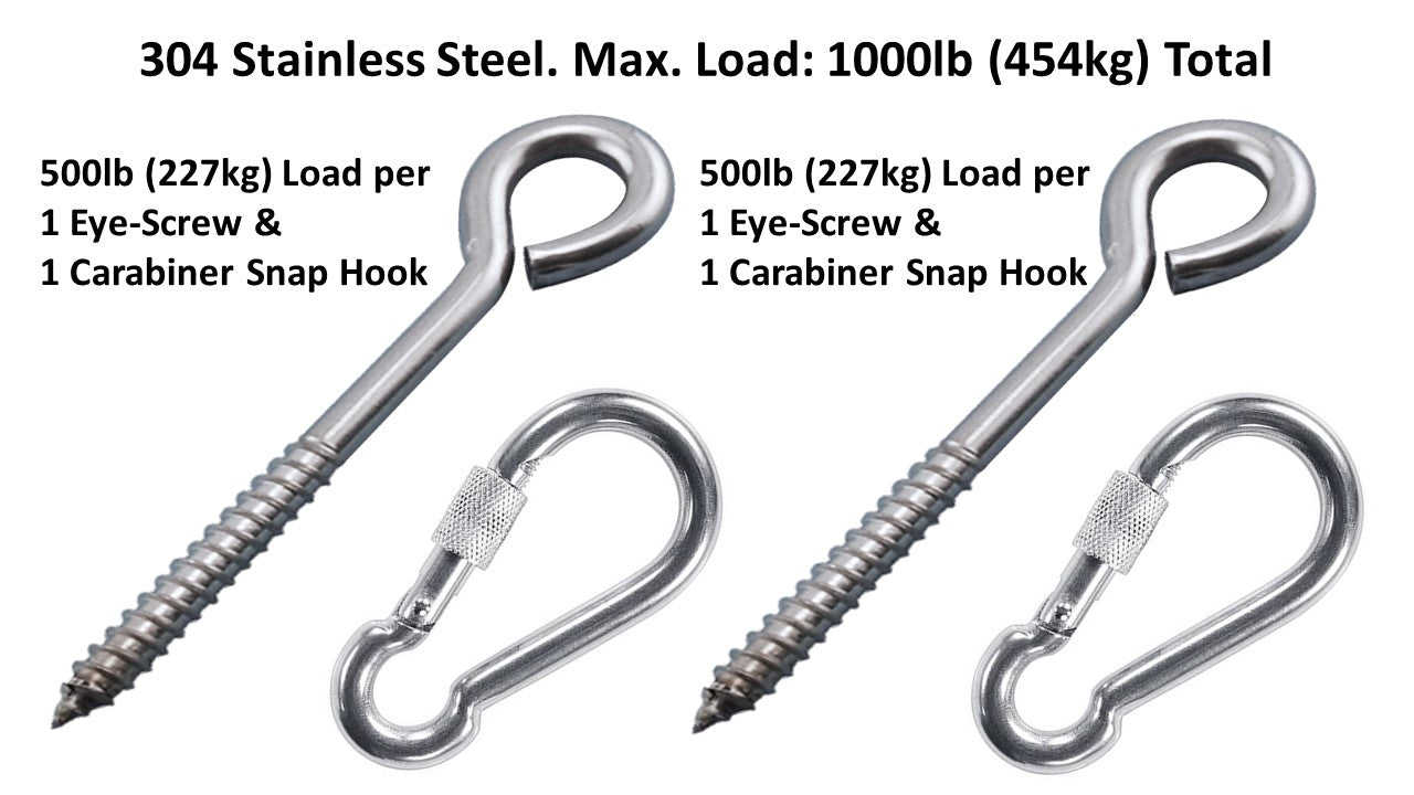 Heavy Duty 1000lb Hammock Hanging Kits, 304 Stainless Steel & Black Zinc Galvanized Steel Corrosion Resistant