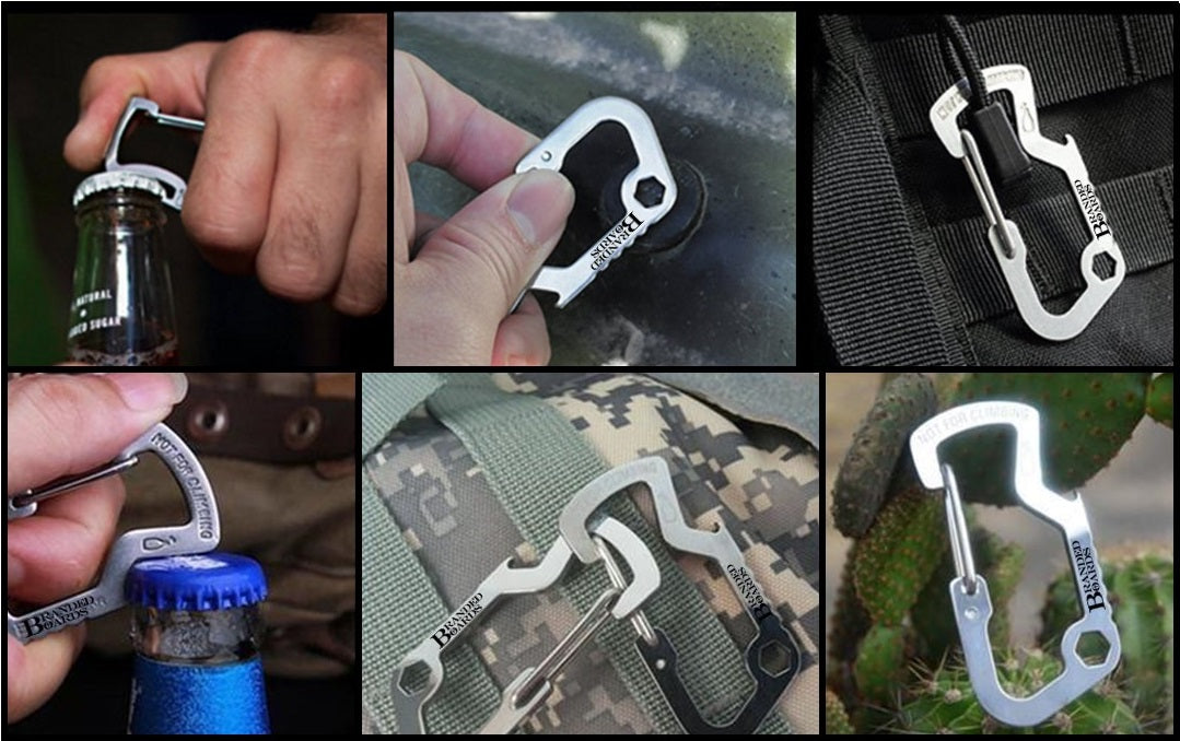 Bushcraft Stainless Steel Key Chain Bottle Opener Carabiner Clip 