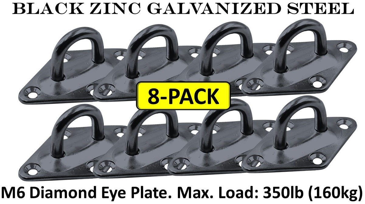 Heavy Duty M6 Ceiling Hook Diamond Pad Eye Plates, 304 Stainless Steel & Black Zinc Galvanized Steel