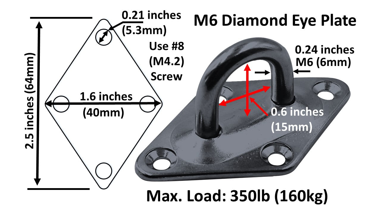 PAMAZY 4 PCS M6 Premium Heavy Duty Square Stainless Steel Pad Eye Hooks +  4PCS Snap Hooks and 16 PCS Screws with 16 PCS Plastic Expans