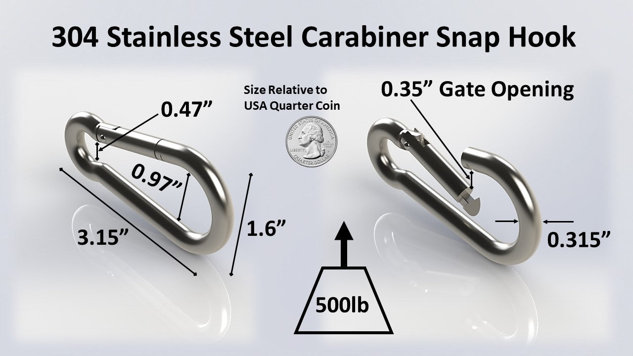 Stainless Steel Carabiner Snap Hooks: Heavy Duty, 200-500lb Load