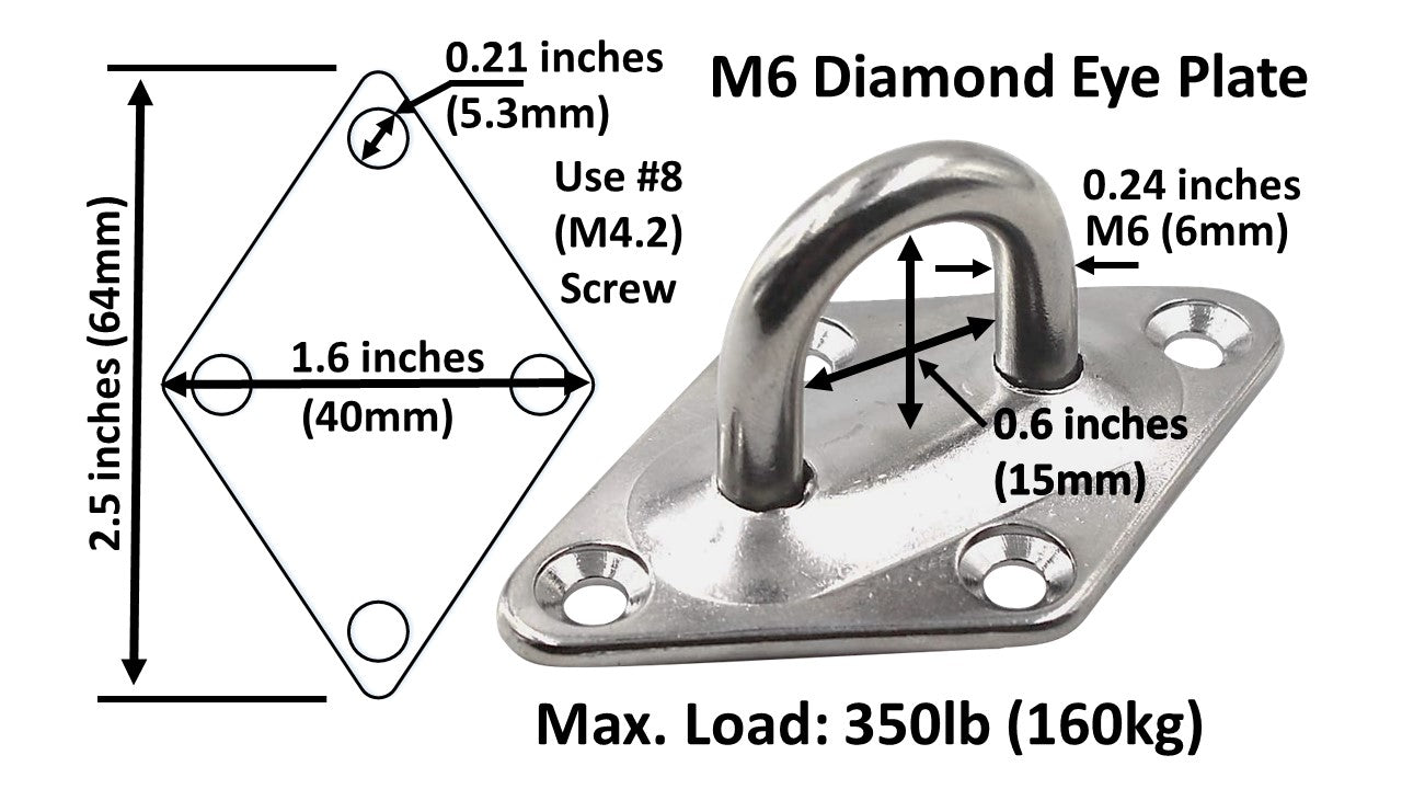 Heavy Duty M6 Ceiling Hook Diamond Pad Eye Plates, 304 Stainless Steel –  EZAIZAI
